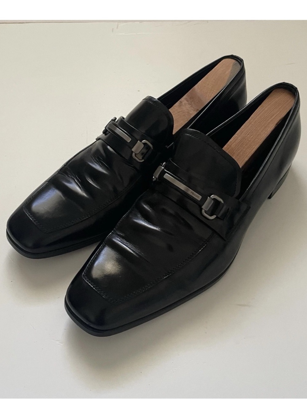 Prada Leather Horsebit Loafers Black Dress Shoes Men’s UK 8.5 US 9.5